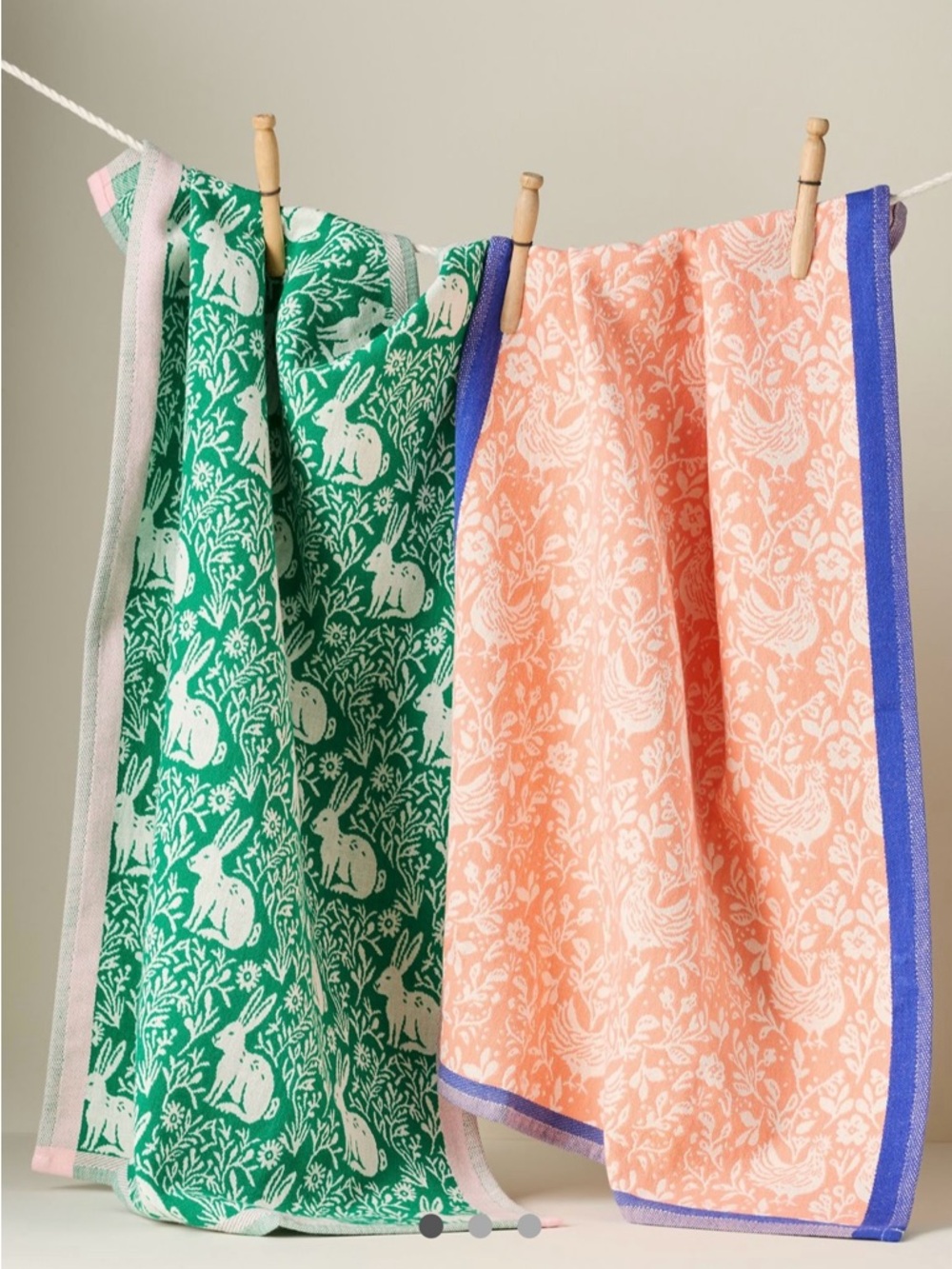 New! NWT Anthropologie Chicken and Bunny Jacquard Dish Towels. Set of 2